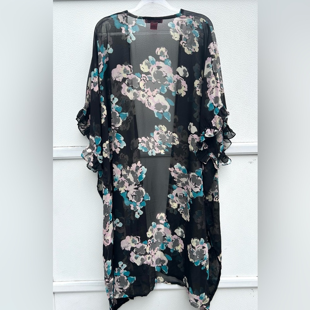 Betsey Johnson Kimono Floral Open Sheer Cover Up Wrap Resort Wear Boho OSFM Top - Picture 8 of 9
